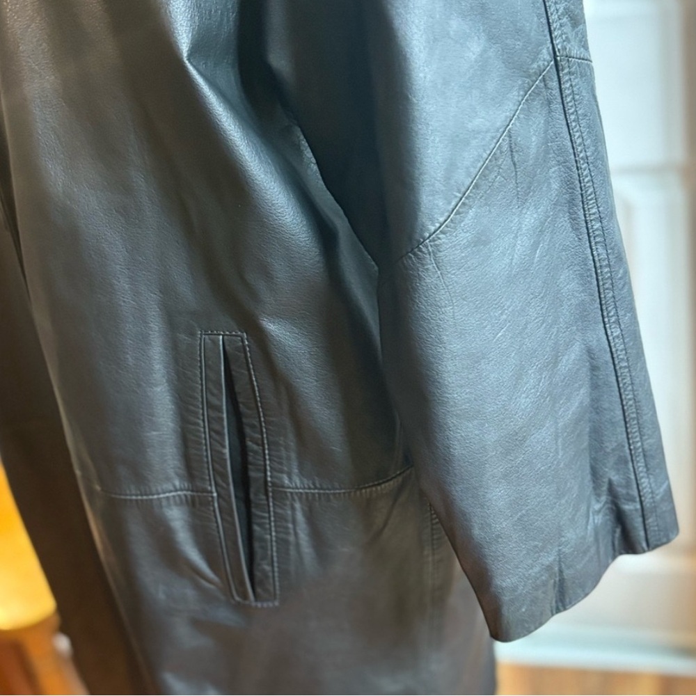 Funnel neck Black real Leather Jacket - Picture 3 of 7